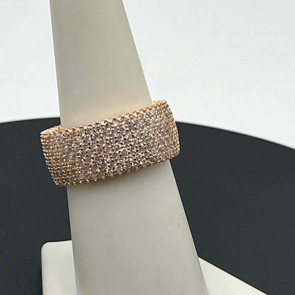 YGI 925 CZ Pave Wide Full Eternity Rose Gold Sterling Silver‎ Band Ring Sz 7.5